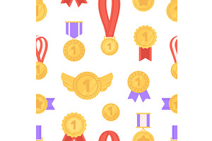 Gold medals seamless pattern. First, a Sport Illustration by LadadikArt