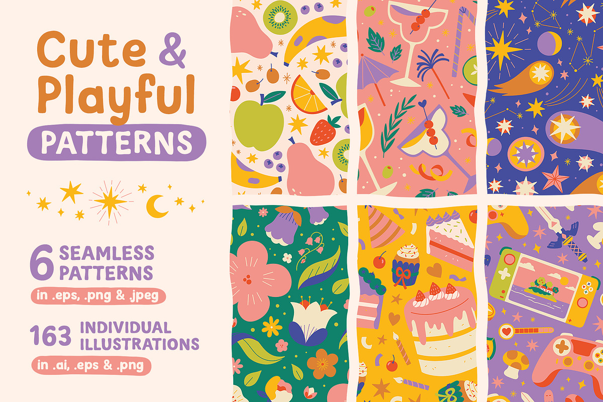 Cute & Playful Patterns - Vector, a Pattern Graphic by Carole Chevalier (Photo 1 of 11)