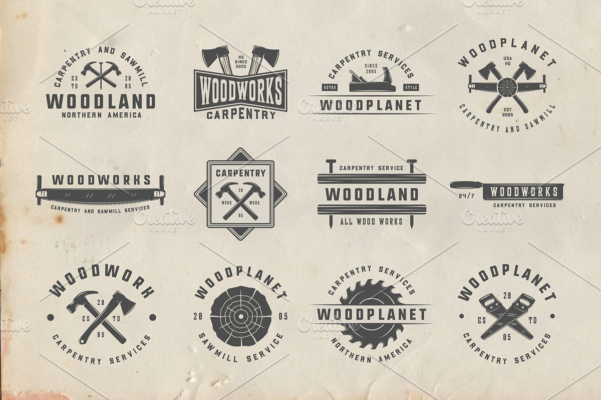 Vintage Carpentry Emblems part 1, a Branding & Logo Template by AkimD (Photo 3 of 10)