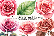 Pink Roses and Leaves Watercolor, an Illustration by Libby Wishes (Thumbnail 1 of 3)
