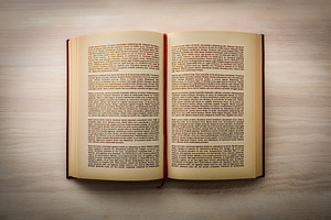 Open old book written with log tape on wooden desk, an Arts & Entertainment Photo by Davizro's Market