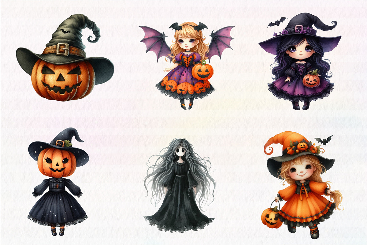 Whimsical Halloween Dolls Clipart, an Illustration by CreationArt (Photo 2 of 5)