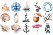 Watercolor Beach Coastal Clipart, an Illustration by Craft Nest (Thumbnail 2 of 4)