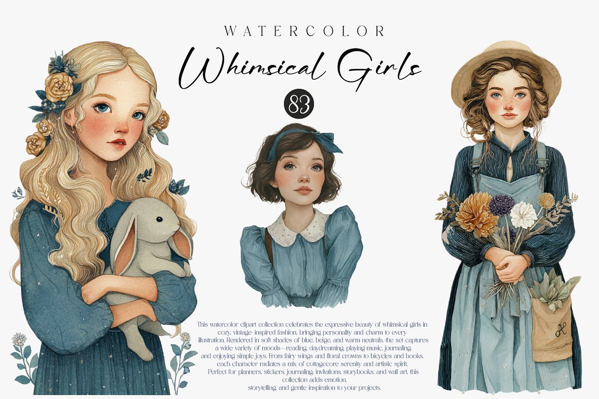 Whimsical Girls Clipart Set, an Illustration by CreationArt (Photo 4 of 7)