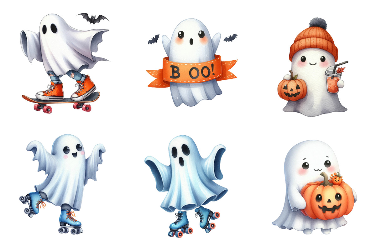Chibi Ghost, Cute ghost Clipart, an Illustration by CreationArt (Photo 2 of 5)
