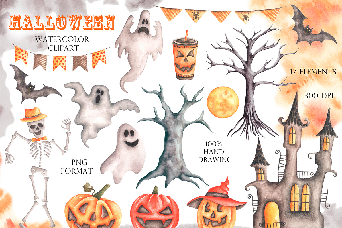 Halloween watercolor set. Fall., a Seasonal Illustration by SabinaWatercolorArt (Photo 2 of 14)