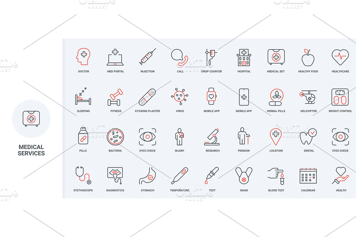 Hospital medical care health icons, a Healthcare Illustration by Lemberg Vector