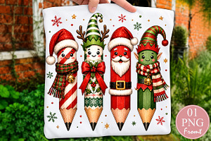 Cute Christmas Teacher Pencils PNG