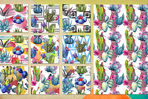 Watercolor 100 Cacti Patterns JPG