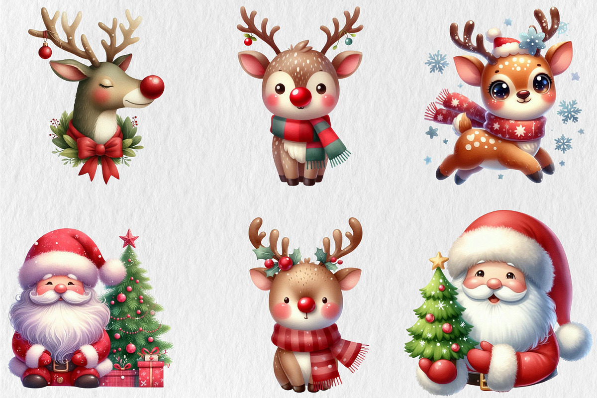 Santa & Reindeer Christmas Clipart, an Illustration by Rose Art (Photo 2 of 4)
