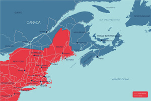 New England detailed editable map, an Illustration by Jan Jack Russo Media