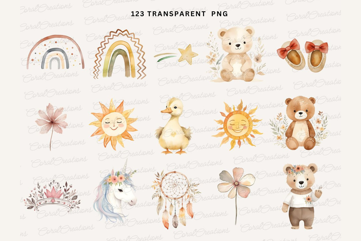 Boho Baby watercolor Clipart PNG, an Animal Illustration by Coral Beauty (Photo 5 of 9)