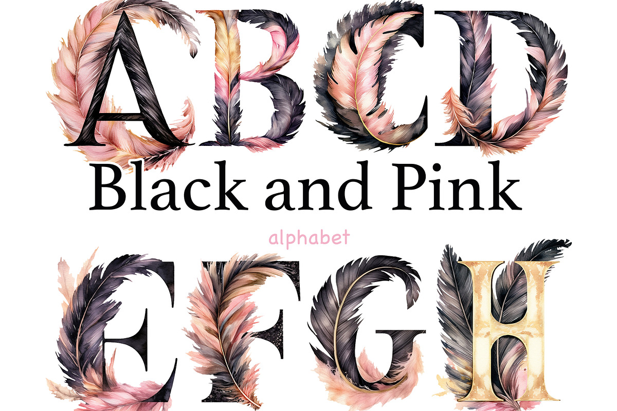 Black And Pink Alphabet Clipart, a Decorative Illustration by GlamArtZhanna (Photo 1 of 5)