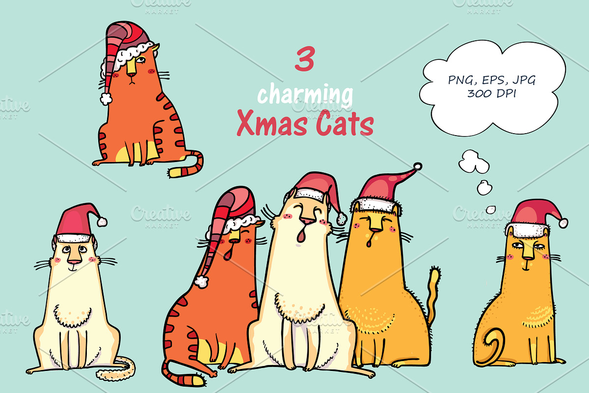 Xmas Cats: clip-art, patterns, cards, an Illustration by Zooza Art (Photo 2 of 11)