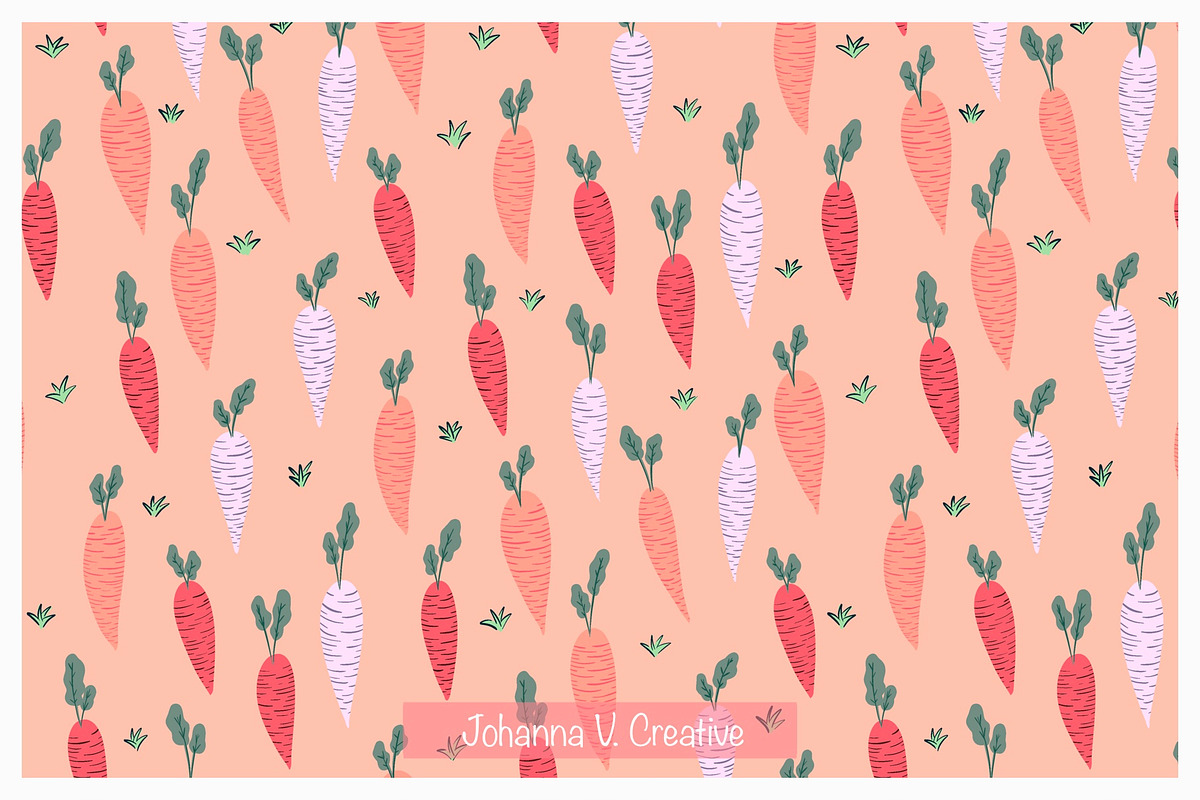 Spring Carrot Seamless Pattern, an Illustration by Johanna V. Creative (Photo 3 of 3)