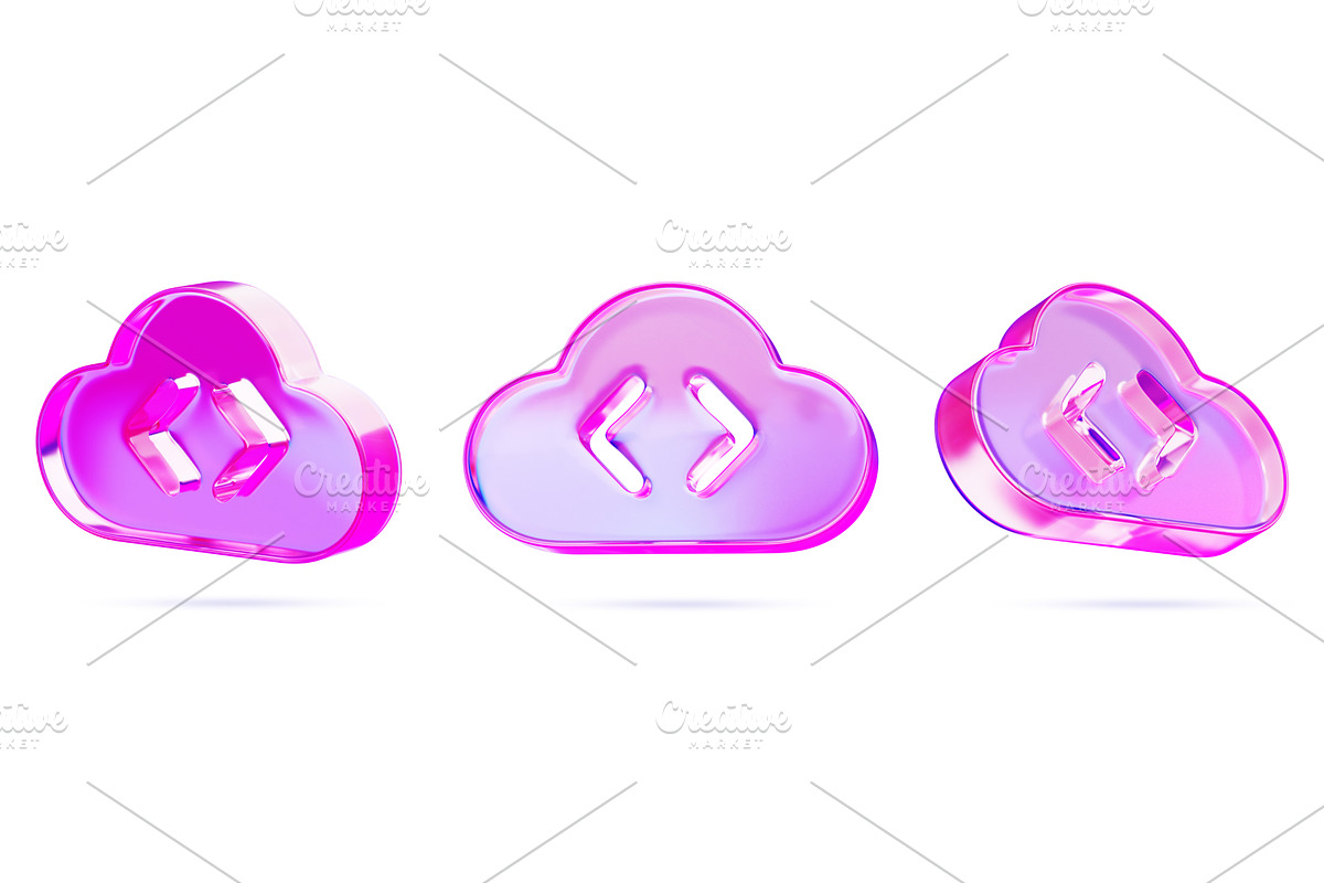 3d set of glass holographic cloud, an Object 3D Model by Marozhkastudio