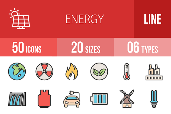 50 Energy Line Filled Icons
