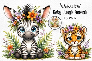 Watercolor Baby Jungle Animals, an Animal Illustration by Craft Nest