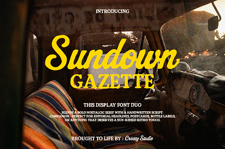 Sundown Gazette – Vintage Display, a Script Font by Creacy Studio