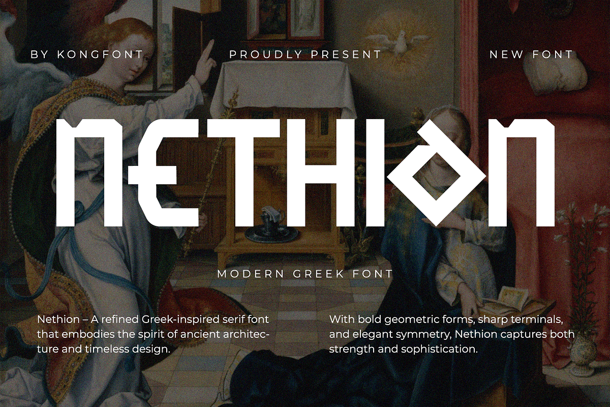 Nethion – Modern Greek Font, a Handwritten Font by overlaytemplates (Photo 1 of 5)
