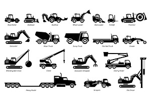 Construction Vehicles Types Icons