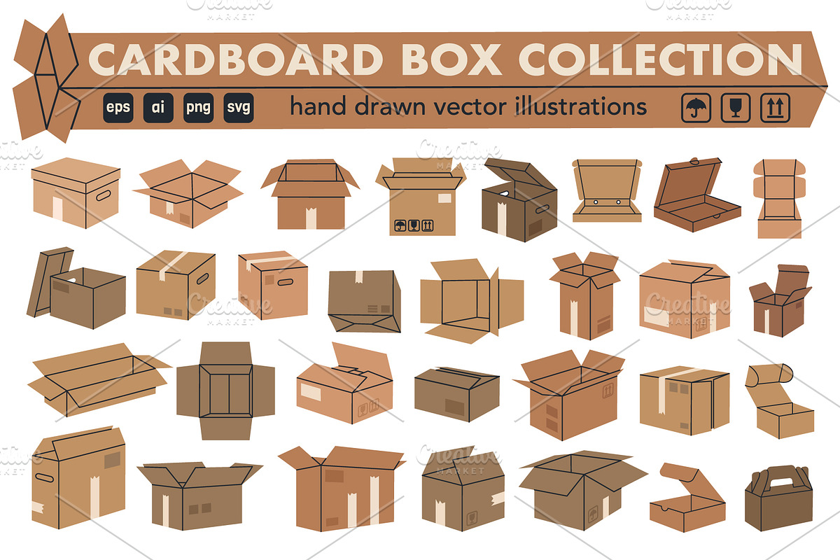 Flat vector cardboard boxes, an Object Illustration by Torontotokio (Photo 1 of 4)