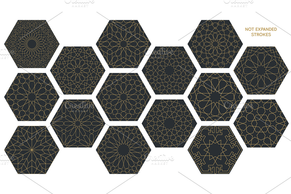 Set of 15 seamless geometric hexagon, an Illustration by RevelStockart