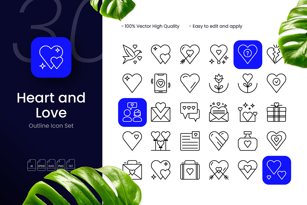 Heart and Love Icons, an Outline Icon by cidcud_graphic (Photo 1 of 5)