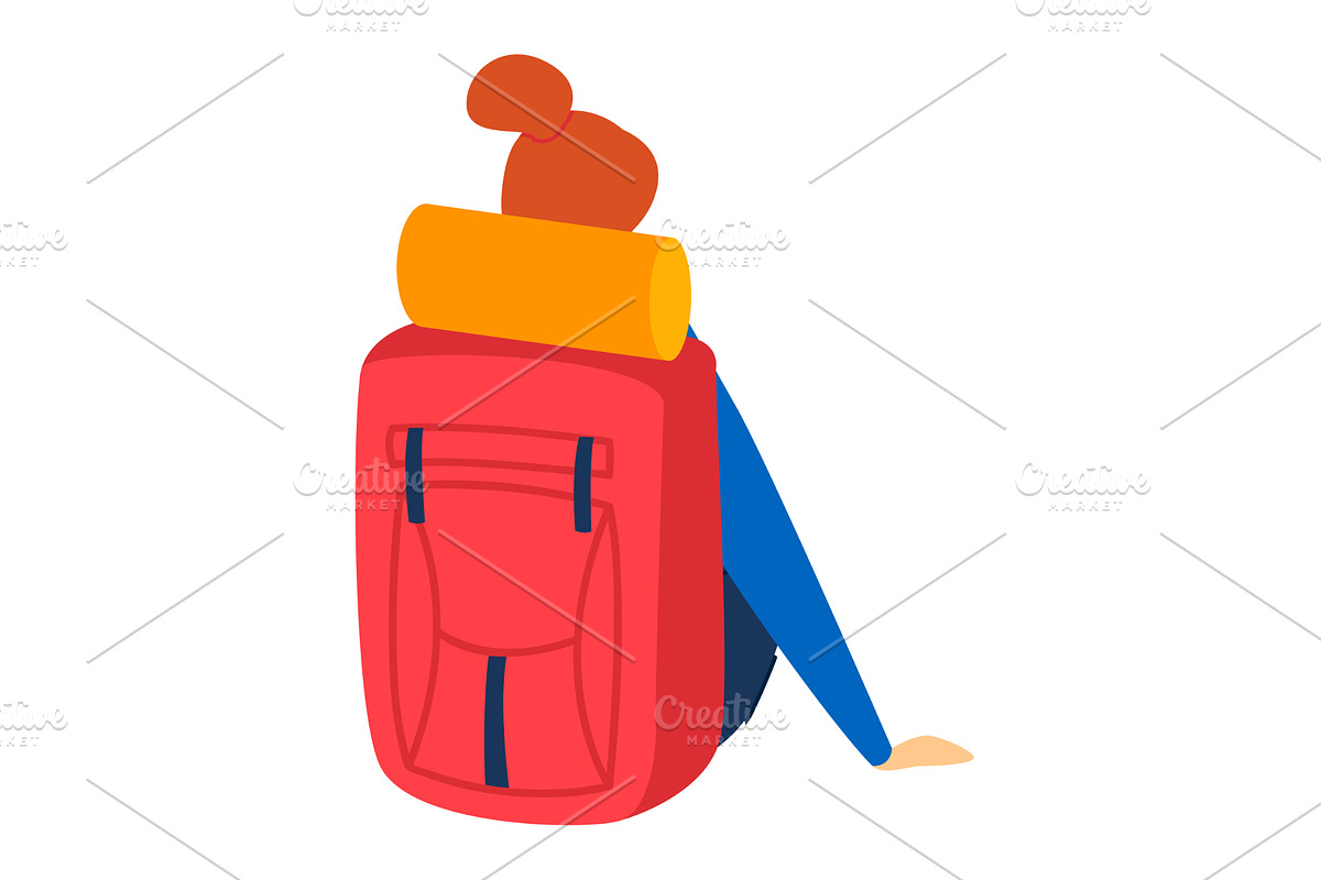 Backpacker resting with large red, an Illustration by seahorsevector