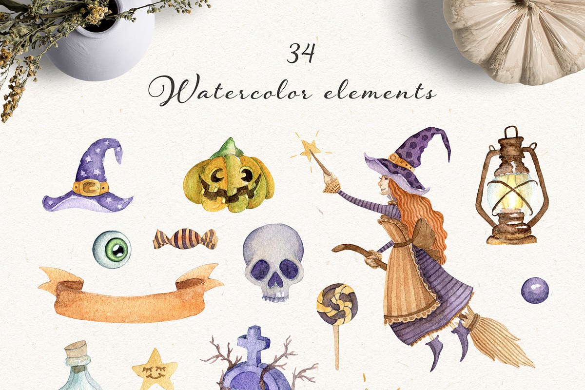 Halloween set. Watercolor hand drawn, an Object Graphic by JuliaBadeeva (Photo 2 of 7)
