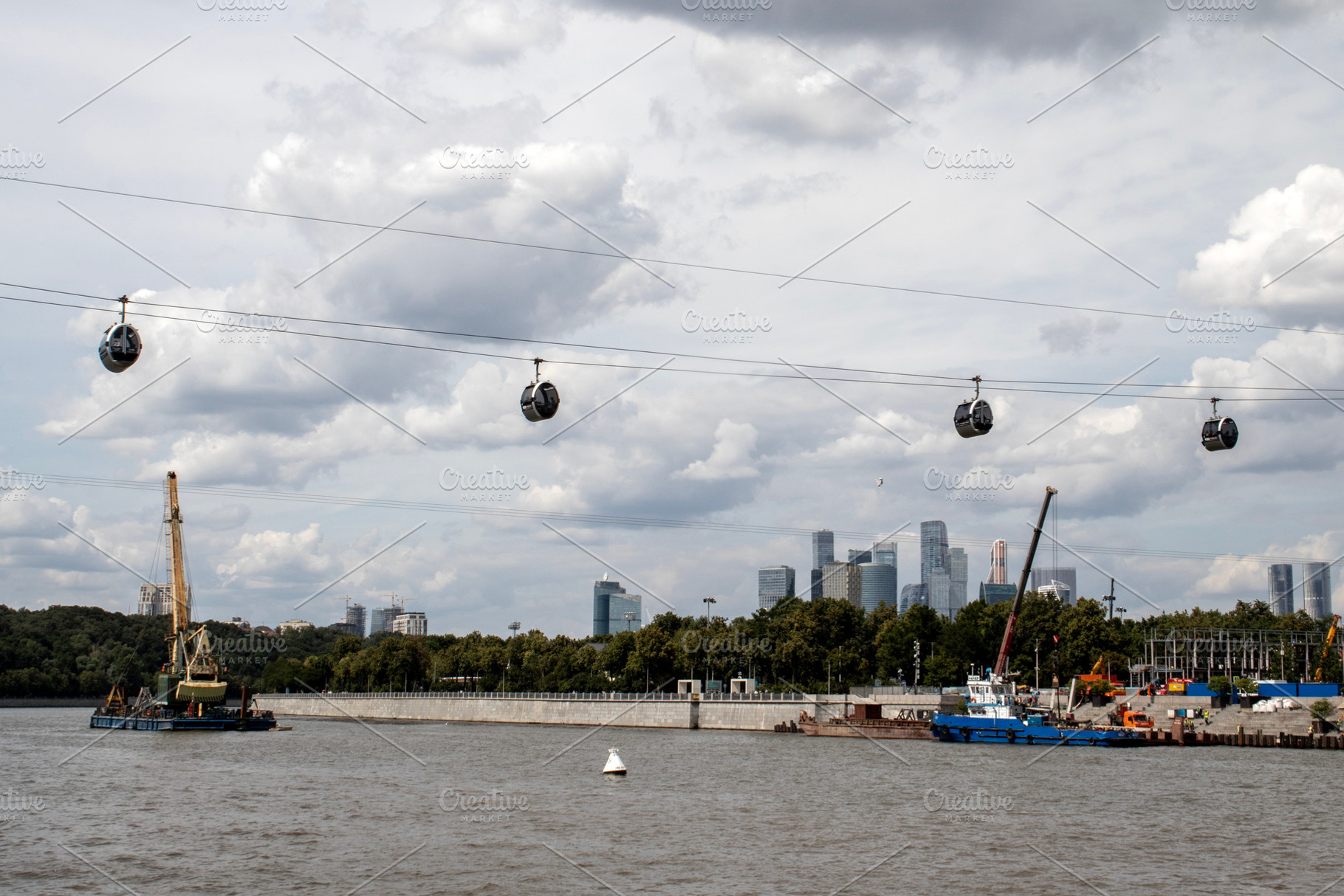Cable car runs over the Moskva River, a Transportation Photo by Schreibikus