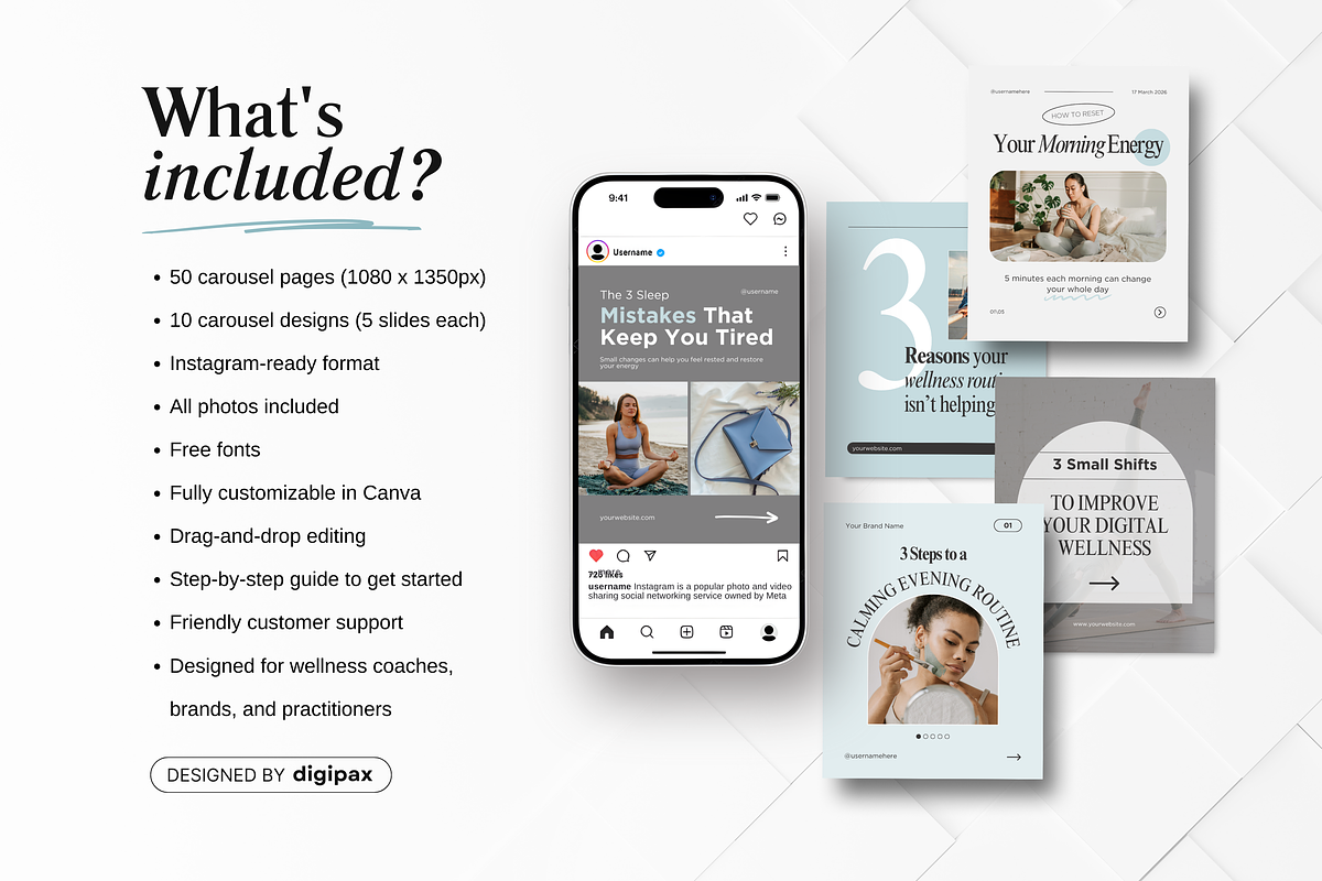 Wellness Carousel Instagram Posts, a Social Media Template by DigiPax (Photo 2 of 11)