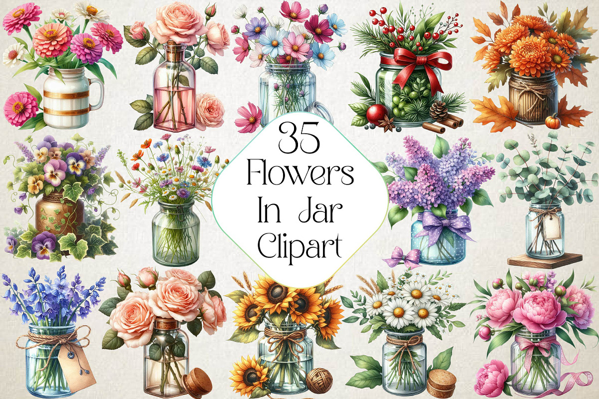 Flowers in Jar Sublimation Clipart, an Illustration by DreamPrint404 (Photo 1 of 5)