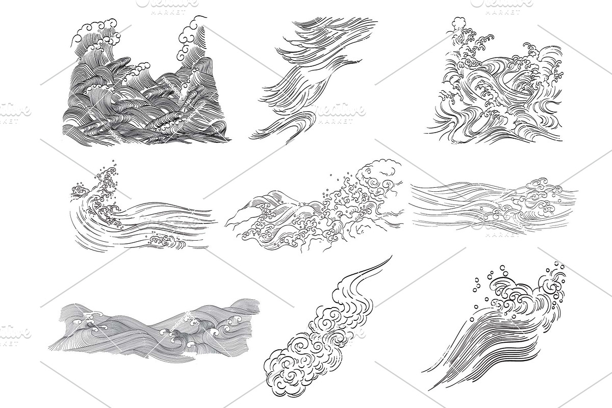 Wave elements in vintage style, an Object Graphic by marukopum (Photo 4 of 9)