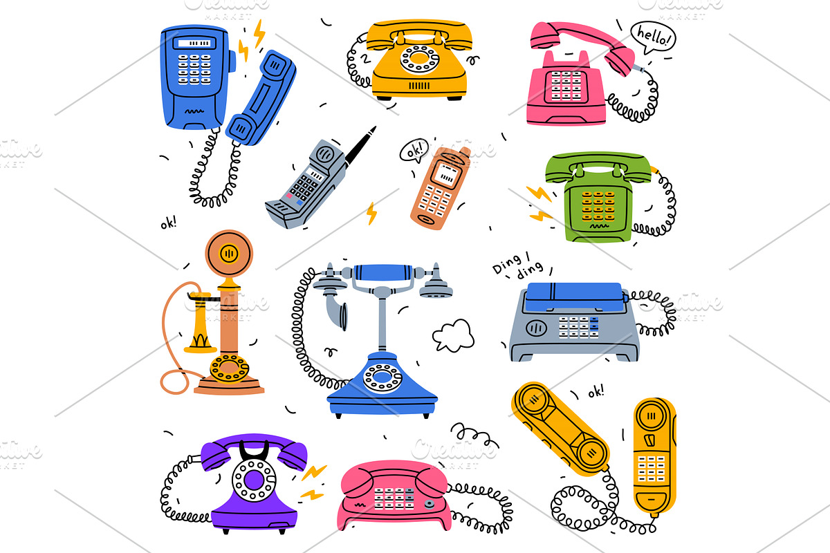 Retro Phones and Telephones as Old, an Object Illustration by TopVectors