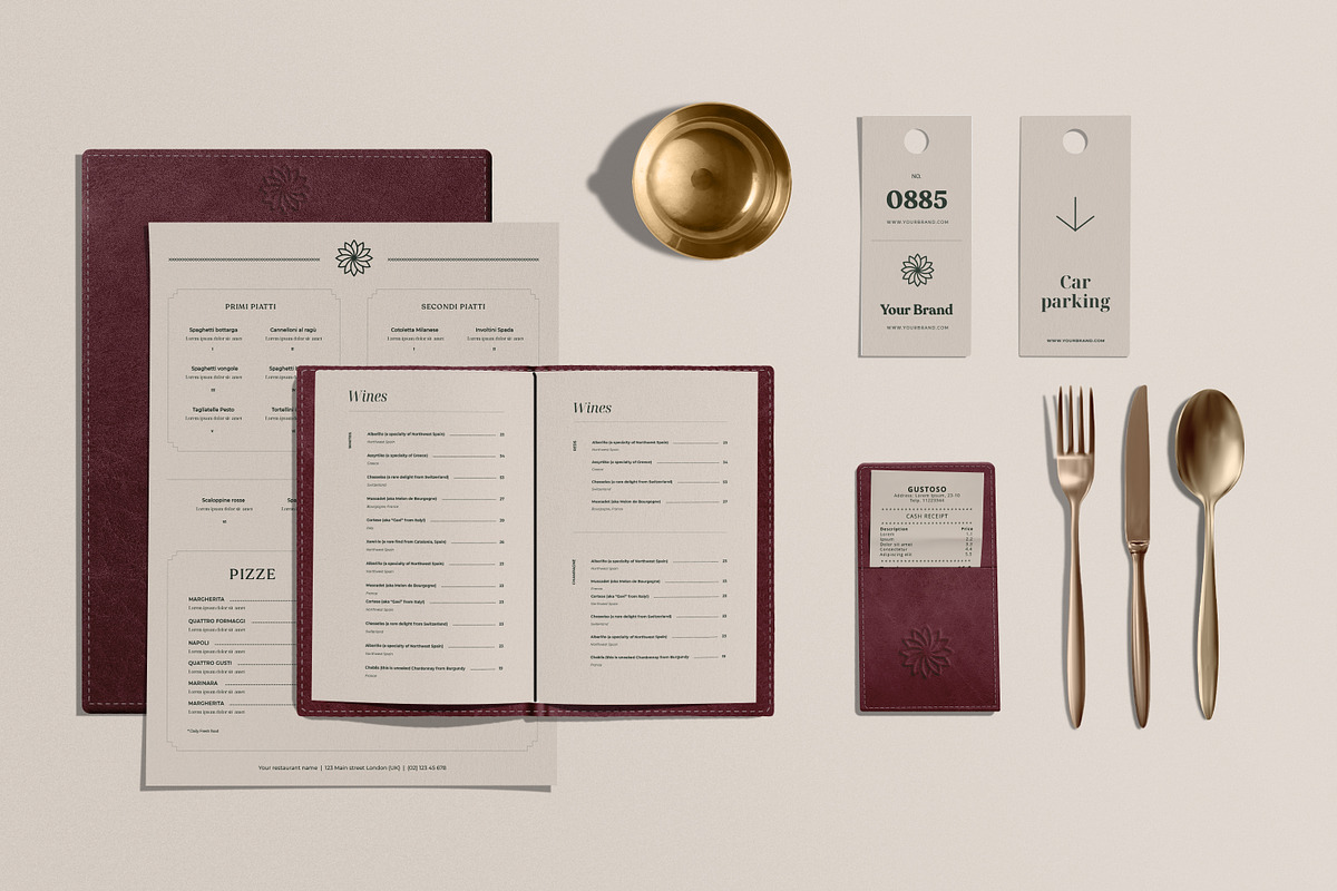 Restaurant Branding Mockup Kit, a Books & Magazine Mockup by Catkie - Digital Art (Photo 3 of 8)