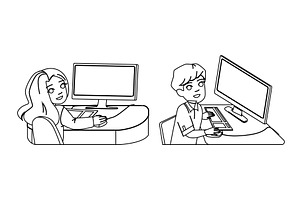 technology school computer lab kid, a Person Illustration by pikepicture