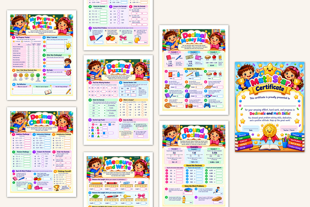 2027 Kids Decimals Practice Workbook, a Stationery Template by Designmela01 (Photo 4 of 5)