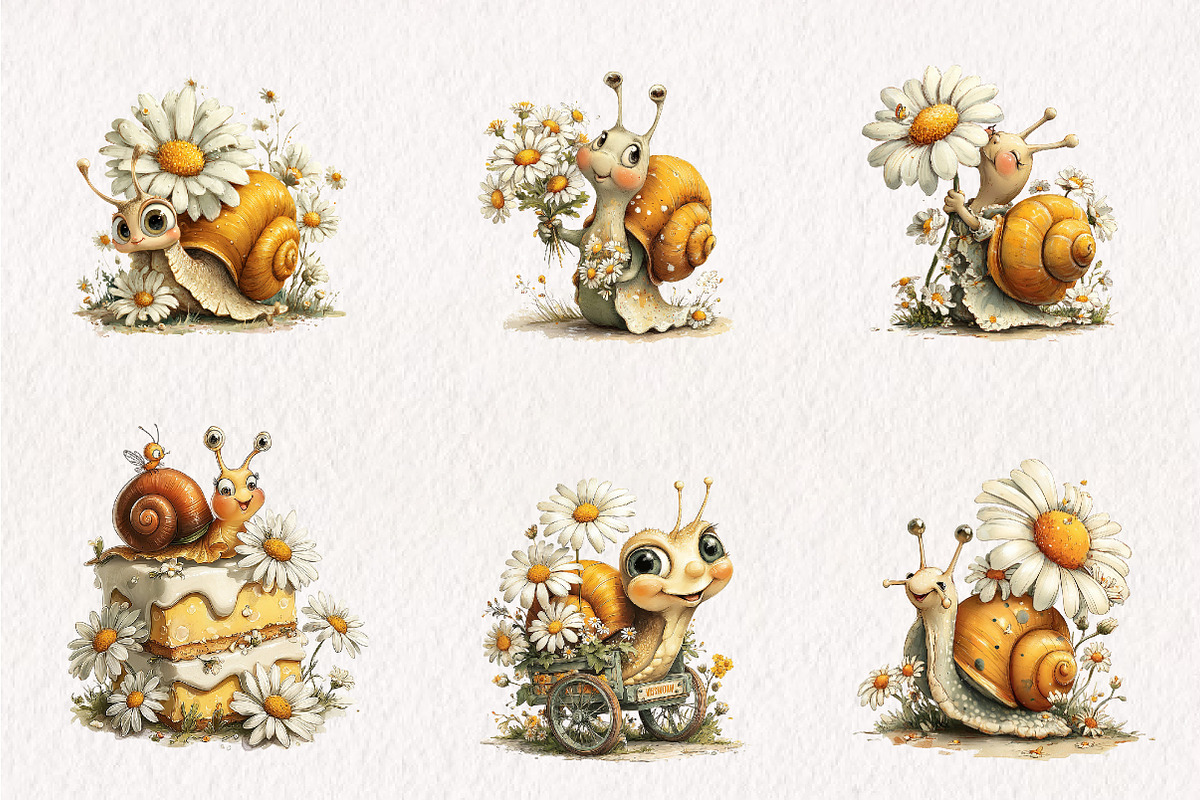 Whimsical Daisy Snail Clipart, a Seasonal Illustration by CreationArt (Photo 2 of 7)