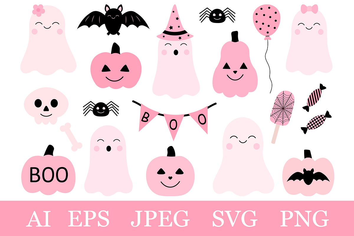 Cute Pink Halloween clipart SVG, an Illustration by IrinaShishkova (Photo 1 of 7)