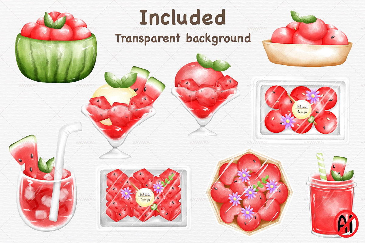Watercolor Summer fruit watermelon, a Food Illustration by Vavavan Artwork (Photo 2 of 6)