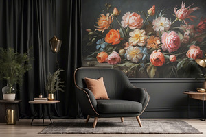 Elegant Dutch Dark Floral Wall Mural