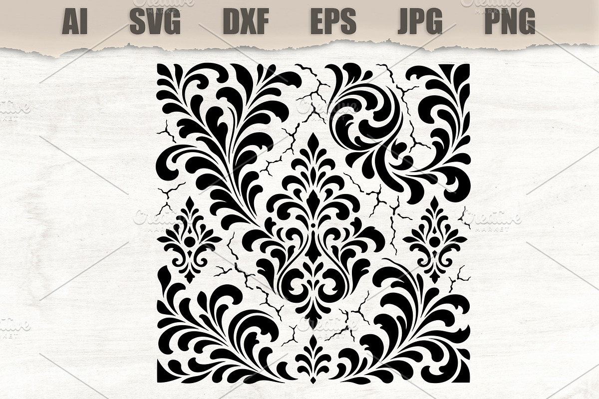 Stencil Damask Craquelure, a Pattern Graphic by MARYCRAFTIRIA (Photo 1 of 3)