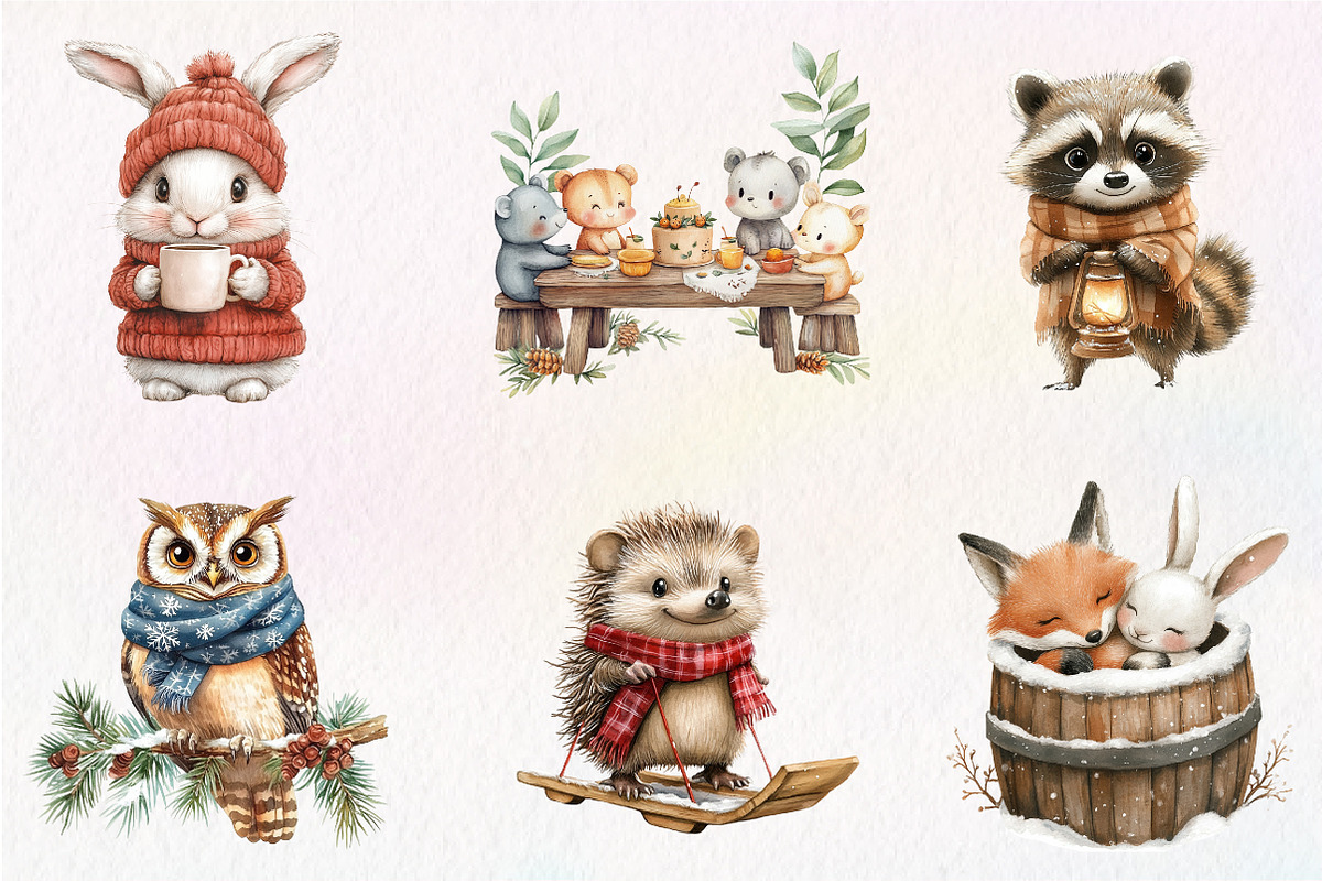 Rustic Winter Animal Clipart Bundle, an Illustration by CreationArt (Photo 3 of 9)