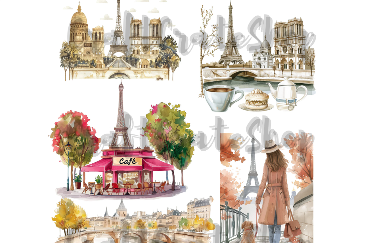 Watercolor Paris clipart, an Illustration by CraftCrateShop (Photo 5 of 8)