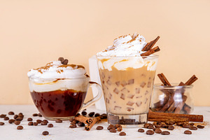 Cinnamon latte with whipped cream, a Food & Drink Photo by Rimma