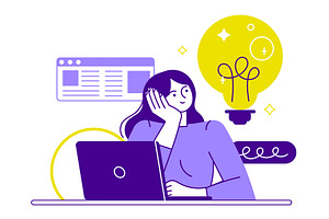 A woman is sitting at a desk with a, a Person Illustration by undrey