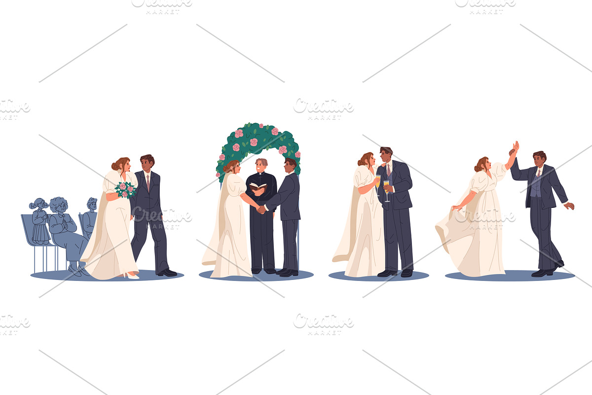Set of wedding or marriage ceremony, an Illustration by Elegant Solution