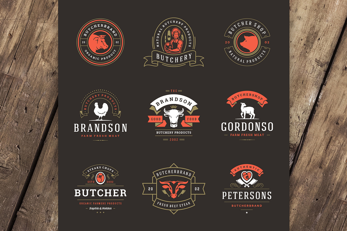 18 Meat Food Logos and Badges, a Branding & Logo Template by Vasya Kobelev (Photo 6 of 11)