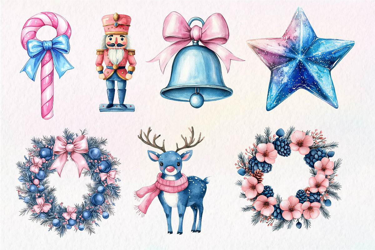 Pink and Blue Christmas Clipart, an Illustration by Dream Creation (Photo 7 of 7)